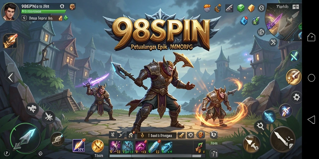 Screenshot gameplay 98SPIN menampilkan aksi pertempuran yang seru dalam dunia MMORPG.
