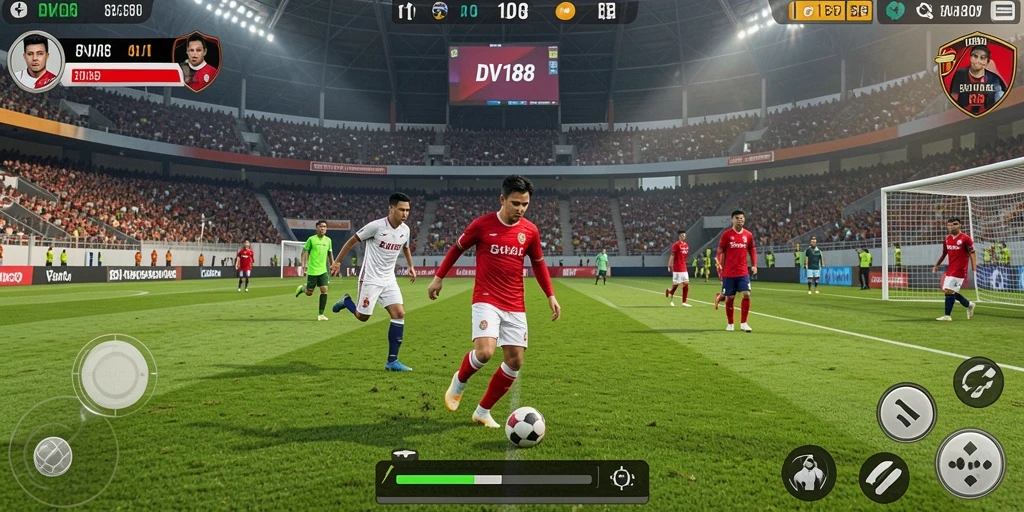 Tampilan gameplay DV188 yang menegangkan dalam aksi sepak bola.