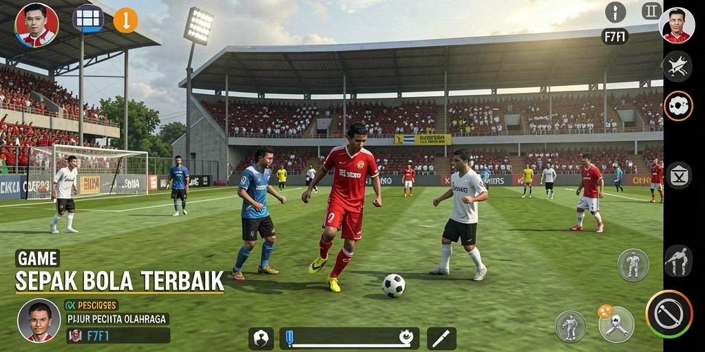 Screenshot utama F7F7 menampilkan pertandingan sepak bola yang mendebarkan.