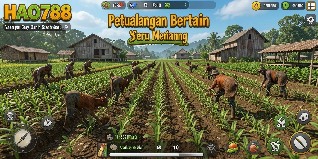 Tampilan utama gameplay HAO788 yang menunjukkan proses bertani yang menyenangkan.
