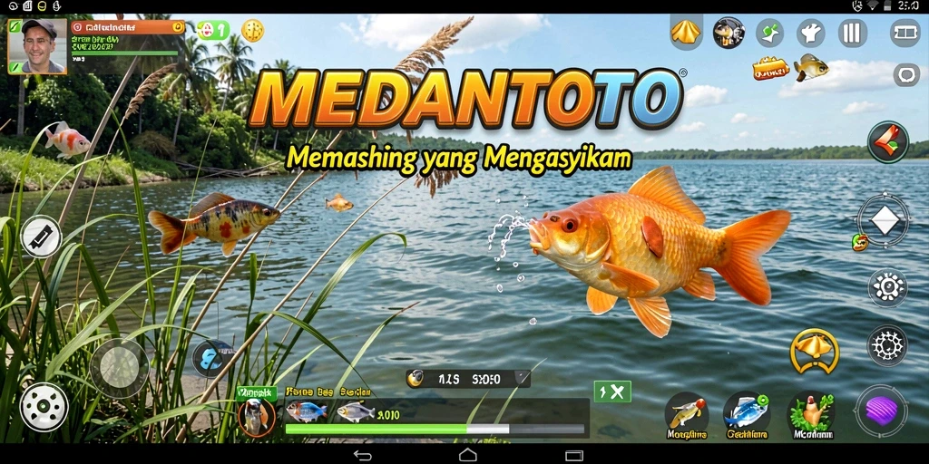 Tampilan gameplay seru dalam MEDANTOTO saat memancing ikan.