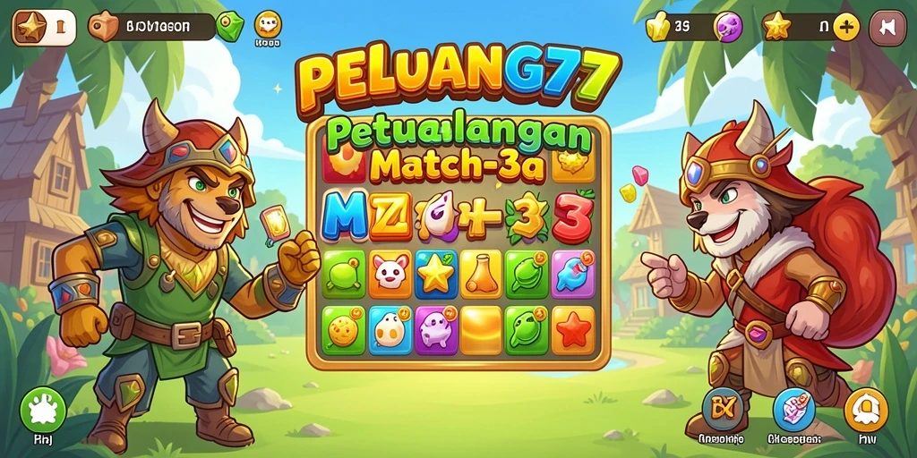 Tampilan gameplay seru dari PELUANG77 dengan tantangan Match-3.