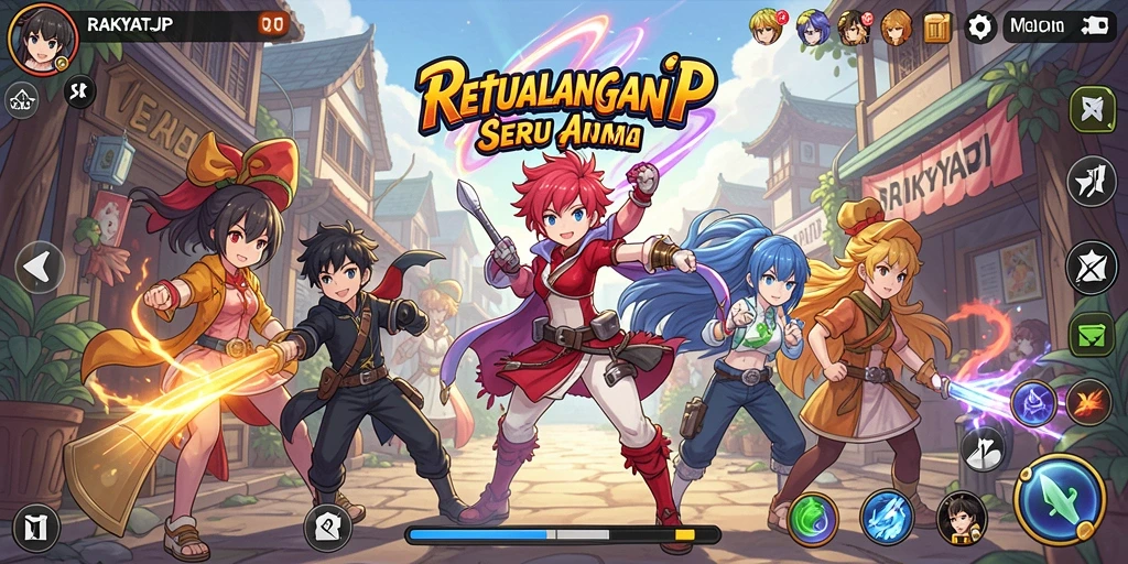 Tangkapan layar dari gameplay RAKYATJP yang penuh aksi dan karakter Anime.