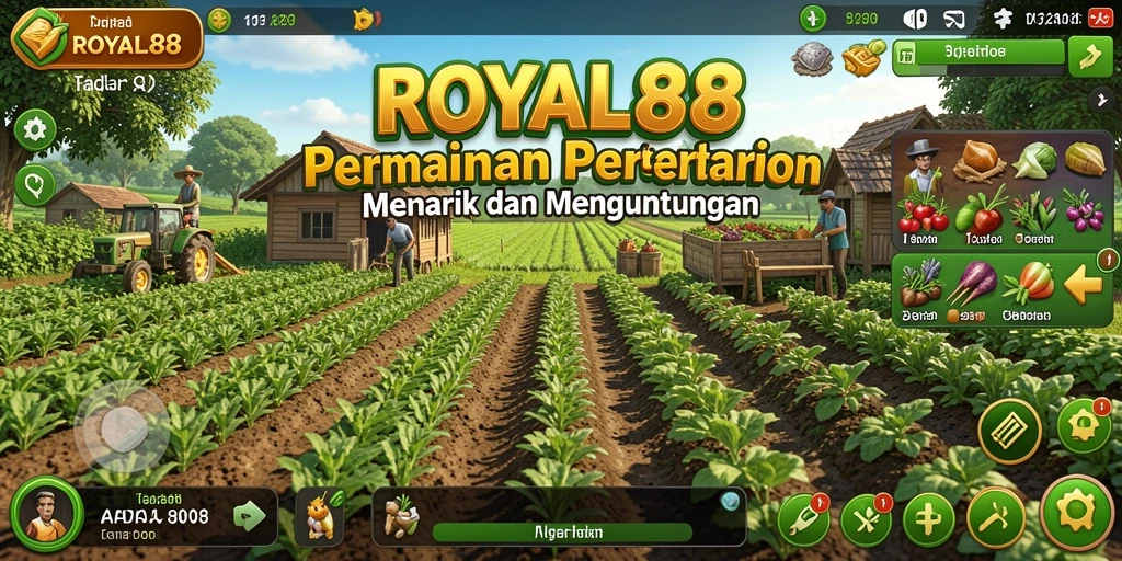 Screenshot gameplay <strong>ROYAL88</strong> menampilkan kebun yang subur dan aktif.